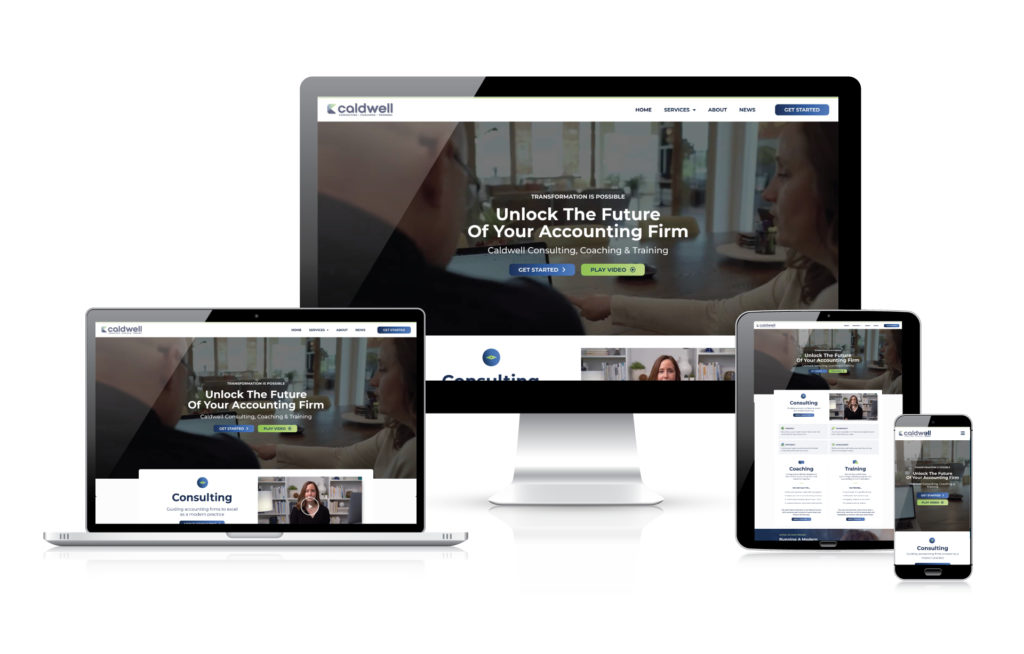 Caldwell Consulting website on laptop, tablet and phone