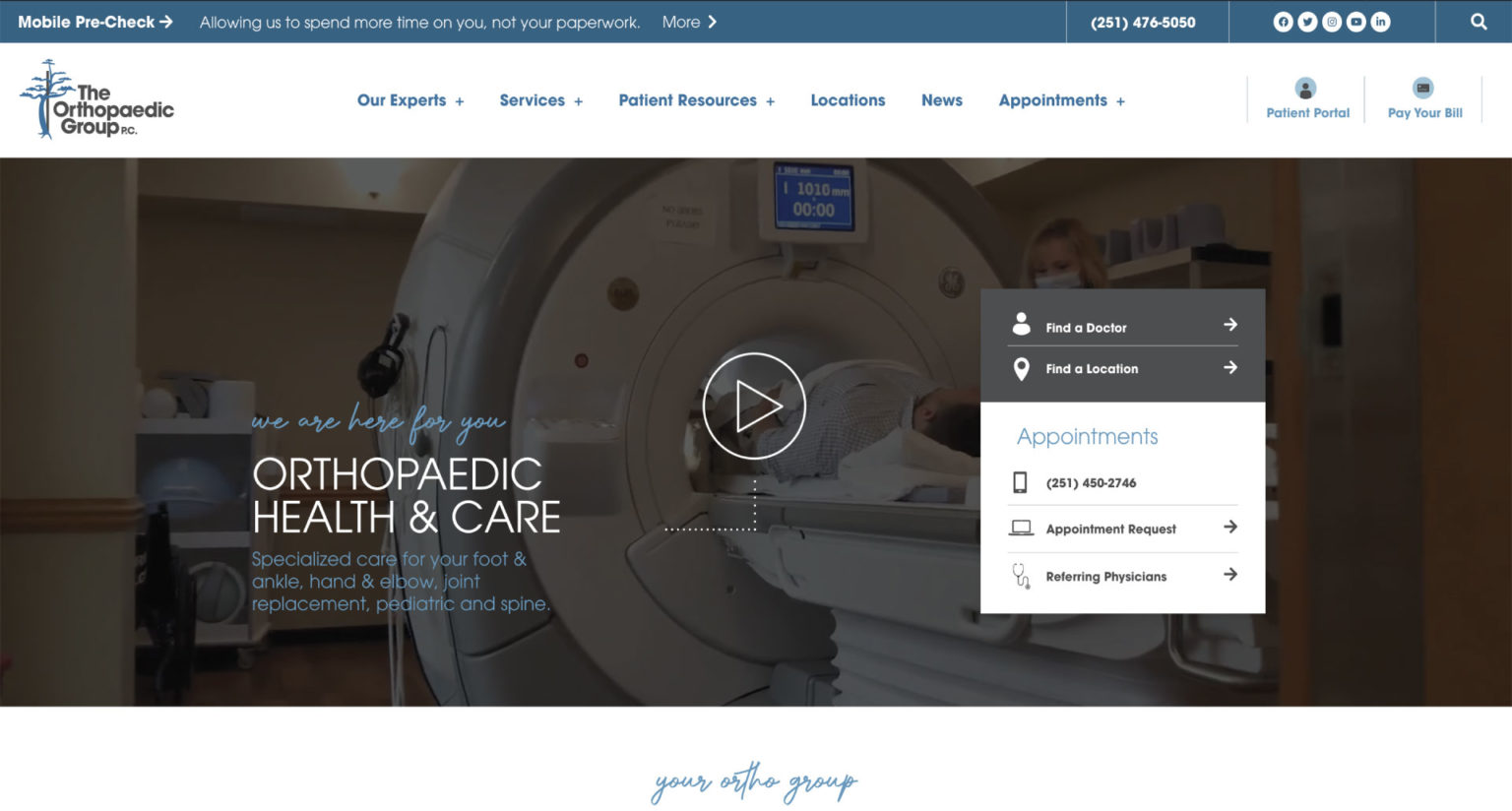 The Orthopaedic Group website design